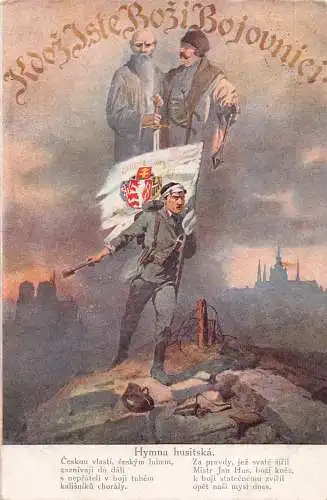 Tschechien 1919 Bozi Bojovnici Militär Propaganda Vintage Postkarte