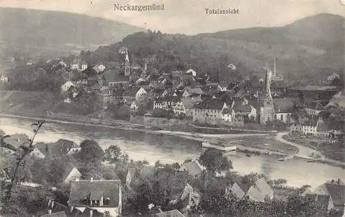 A168 Deutschland 1908 Neckargemünend Gesamtansicht Fluss Vintage Postkarte