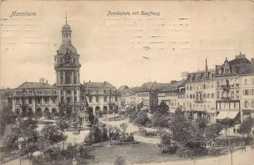A168 Deutschland 1909 Mannheim Paradeplatz Kaufhaus Vintage Postkarte