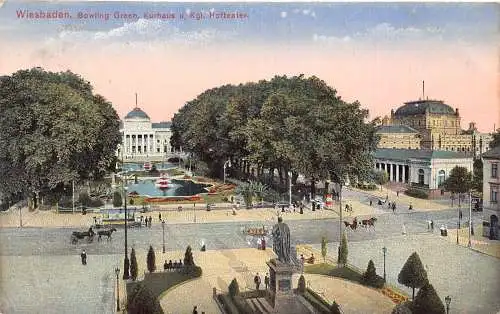 A168 Deutschland 1924 Wiesbaden Bowling Green Kurhaus Theater Statue Postkarte