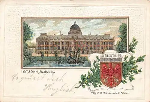 A166 Deutschland 1906 Schloss Potsdam Wappen geprägt alte Postkarte