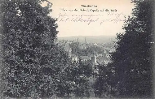 A167 Deutschland 1910 Wiesbaden Ansicht Griech Kapelle auf Stadt Vintage Postkarte