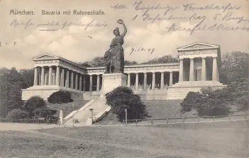 A166 Deutschland 1909 München Bayern Ruhmeshalle Kutsche Vintage Postkarte