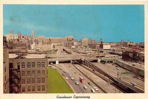 A968 US 1968 Eisenhower Expressway Cars Chicago Loop Vintage Postkarte