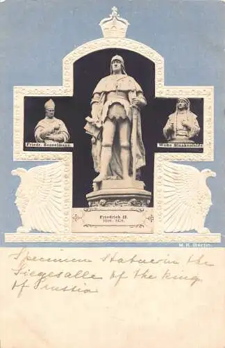 A965 Deutschland Statuen Friedrich II Sesselmann Wilke Adler Prägepostkarte