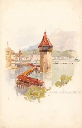 A965 Schweiz Luzern Luzern Wasserthurm Turm Chromo Litho Vintage Postkarte