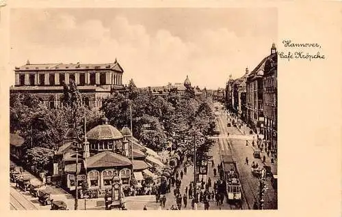 A166 Deutschland 1919 Hannover Cafe Kroepcke Straßenbahn Autos Oldtimer Postkarte