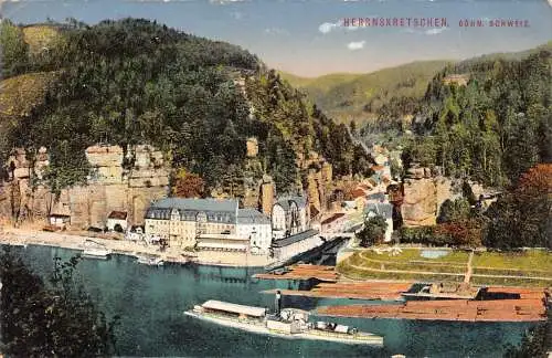 A167 Deutschland 1913 Herrnskretschen Böhm Schweiz Dampfschiff Vintage Postkarte
