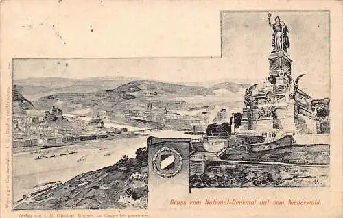 A166 Deutschland 1909 Gruss vom Nationa-Denkmal auf Niederwald Wappen Postkarte