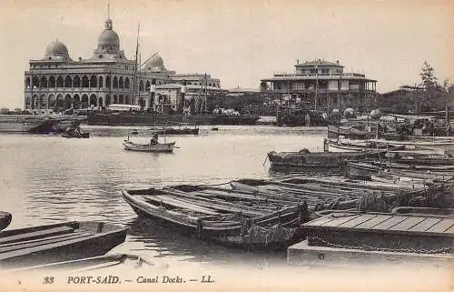 A963 Ägypten Port Said Kanal Docks Boote Vintage Postkarte
