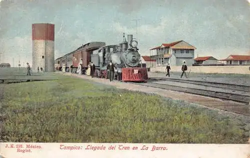 A966 Mexiko Tampico Llegada del Tren en La Barra Dampflok Vintage Postkarte