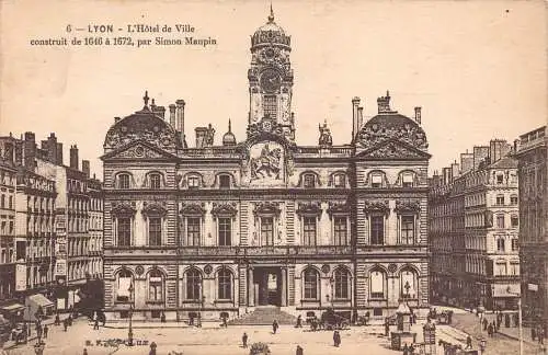 C052 Frankreich Lyon L'Hotel de Ville Vintage Postkarte