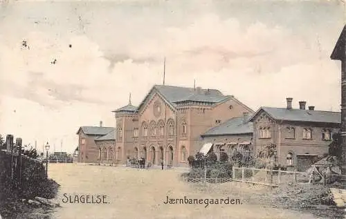 A967 Dänemark 1907 Slagelse Jaernbanegaarden Bahnhof Vintage Postkarte