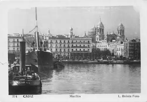 A967 Spanien Cadiz Muelles Dampfschiffe RPPC Vintage Postkarte