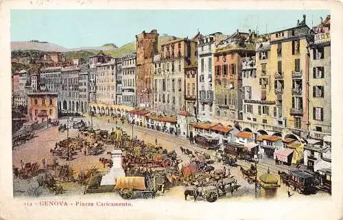 A966 Italien Genua Genua Piazza Caricamento Kutschen Straßenbahn Oldtimer Postkarte