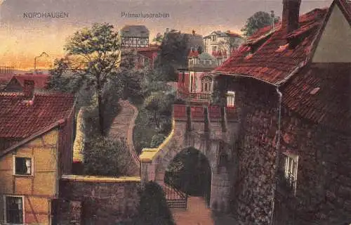 A167 Deutschland 1921 Nordhausen Primariusgraben Straße Vintage Postkarte