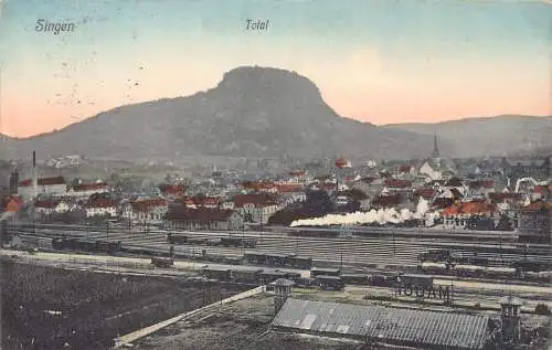 A167 Deutschland 1912 Singen Totalansicht Bahnhof Eisenbahn Dampfzug Postkarte
