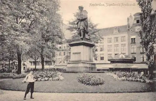 L259 Niederlande Amsterdam, Standbeeld Rembrandt Vintage Postkarte