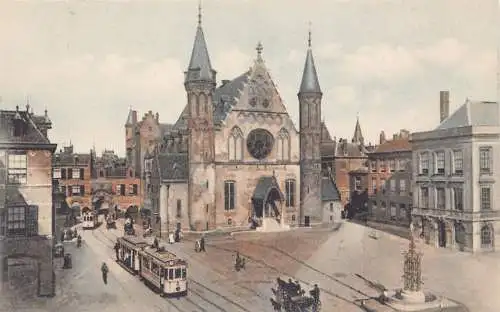 L259 Niederlande Gravenhage Burg Ridderzaal, Straßenbahn Vintage Postkarte