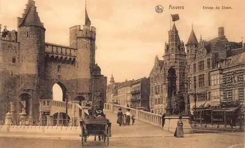 L258 Belgien Anvers - Entrée du Steen. Kutsche Vintage Postkarte