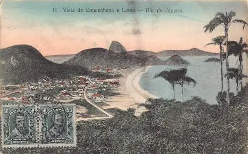 L250 Brasilien 1914 Vista de Copacabana e Leme Rio de Janeiro Vintage Postkarte
