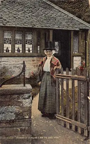 A979 Wales Bauernfrau Haus Kultur In der Tat freut es mich, Sie zu sehen Postkarte