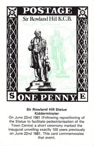 A979 Post History Stamp 1981 Sir Rowland Hill Statue Vintage Postcard