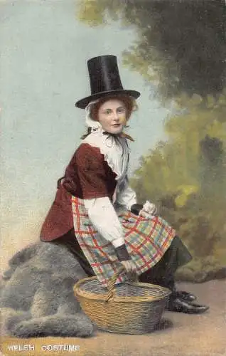 A981 Walisisches Mädchen in traditioneller Tracht Volkskultur in der Nähe von Basket 1907 Postkarte