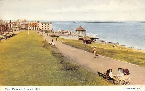 A982 England 1953 Herne Bay Downs Kinderwagen Vintage Postkarte