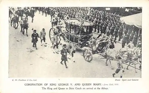 A983 Königliche Krönung von König George V Queen Mary 1911 Kutsche in Abtei Postkarte