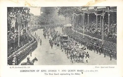 A983 Königliche Krönung von König George V Queen Mary 1911 bei Abtei Postkarte