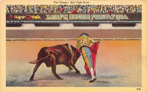 A983 Spanien The Charge Stierkampfszene Toreador Vintage Postkarte