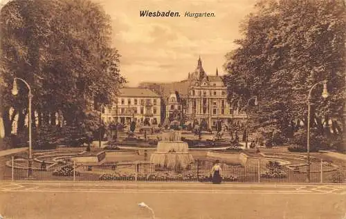L022 Deutschland 1919 Wiesbaden Kurgrten Gartenbrunnen Vintage Postkarte