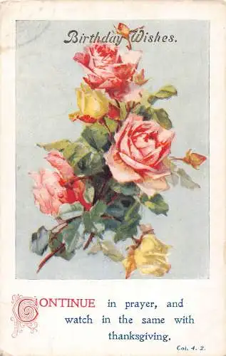 A984 Geburtstagswünsche Religiös Zitat Rosen Blumenstrauß Vintage Postkarte