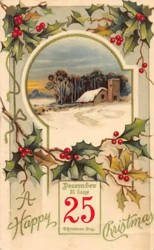 A984 Weihnachtsgrüße Heiliger Baum Passepartout Kalender Seite Schnee Postkarte