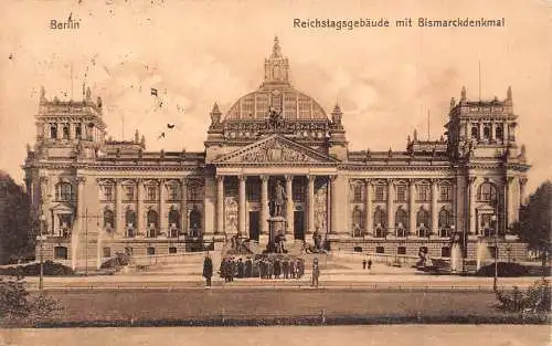 L022 Deutschland 1912 Berlin Reichstagsgebaeude Bismarck Statue Vintage Postkarte