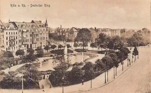 L022 Deutschland Köln am Rhein Deutscher Ring Gartenbrunnen Vintage Postkarte