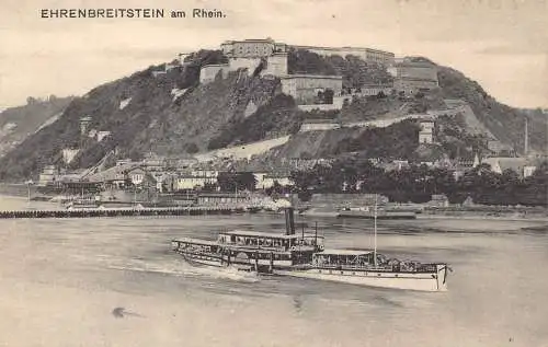 A165 Deutschland 1925 Ehrenbreitstein am Rhein Dampfschiff Vintage Postkarte