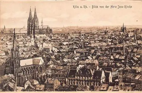 L022 Deutschland Köln am Rhein Blick von Herz-Jesu Kirche Vintage Postkarte