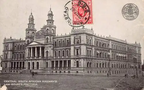 A985 Südafrika 1908 Central Railways Werbung Law Courts Pretoria Postkarte