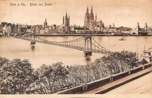 L022 Deutschland Köln Köln am Rhein Blick von Deutz Brücke Vintage Postkarte