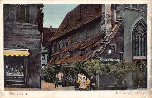 A164 Deutschland 1908 Nürnberg Bratwurstgloecklein Restaurant Vintage Postkarte