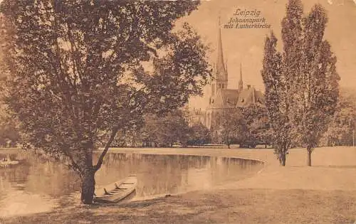 A164 Deutschland 1916 Leipzig Johannapark Boot Lutherische Kirche 1. Weltkrieg Feldpostkarte