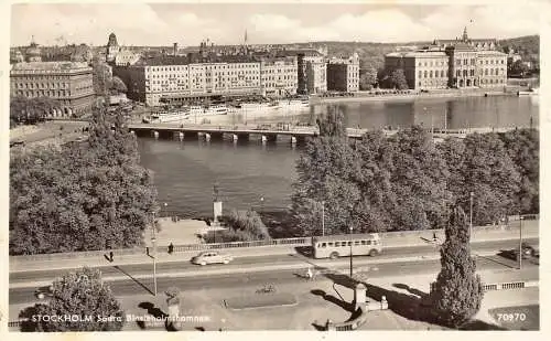A986 Schweden Stockholm Sodra Blasieholmshamnen Busbrücke RPPC Vintage Postkarte