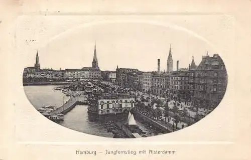 A164 Deutschland 1911 Passepartout Hamburg Jungfernstieg Alsterdamm Boote Postkarte