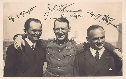 A160 Piloten Koehl Fitzmaurice Huenefeld gedrucktes Autogramm RPPC Postkarte