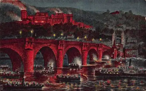 A163 Deutschland 1920 Heidelberg Schlossbeleuchtung Schloss Nachtdampfer Postkarte