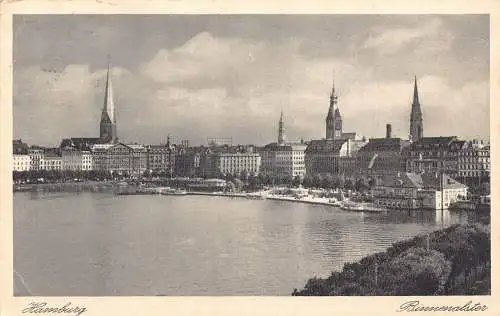 A163 Deutschland 1923 Hamburg Binnenalster Vintage Postkarte