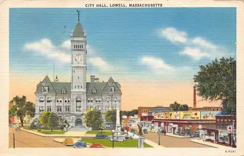 A969 US 1949 City Hall Lowell Massachusetts Vintage Postkarte