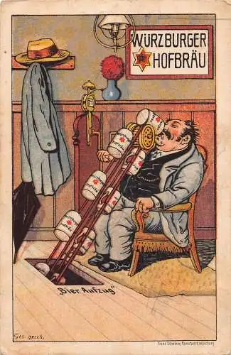 A160 Werbung Comic Humor Würzburger Hofbräu Bierkrug Mann trinkt Postkarte